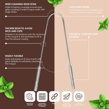 Trulife Tongue Scraper Tongue Cleaner Surgical Grade Stainless Steel (2 Pack), Reduce Bad Breath (Travel Cases Included), Metal Tongue Cleaner, Tongue Scraper for Fresher Breath & Easy to Use
