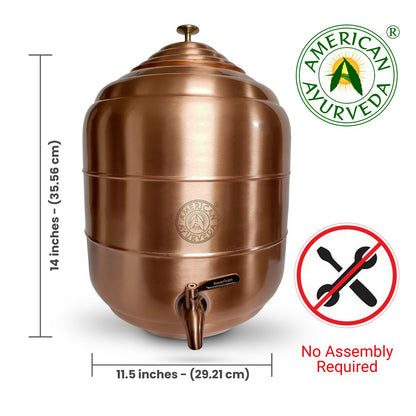 5 Gallon Countertop Pure Copper Water Dispenser Pot SS Faucet American Ayurveda