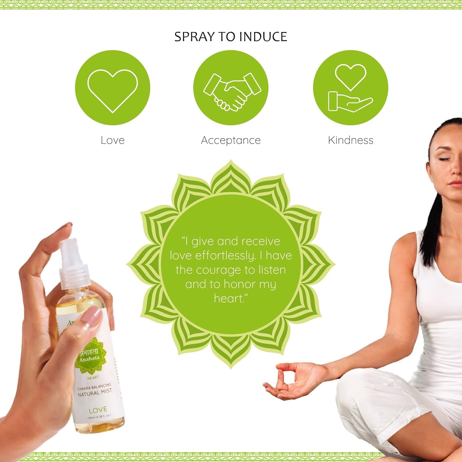 Heart Chakra Natural Mist 100Ml/3.3 Fl Oz | Anahata | Aromatherapy Spray for Chakra Balance | Rose & Bergamot Extracts | Essential Oil Spray for Meditation, Yoga, Reiki