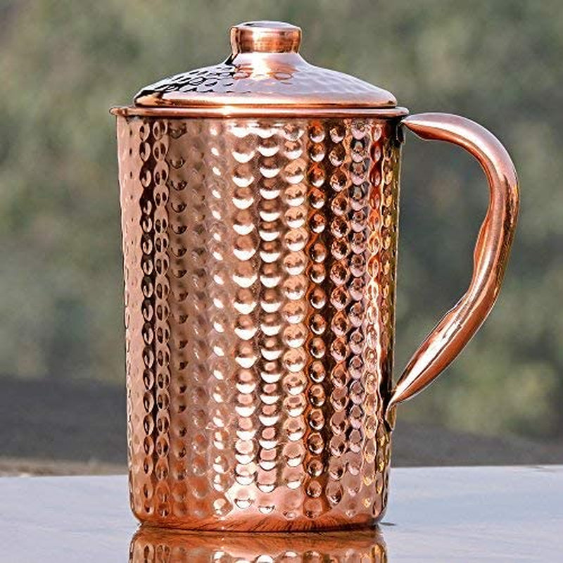100% Pure Copper Hammered Handmade Pitcher Jug Bottle Ayurveda Yoga 1.5L