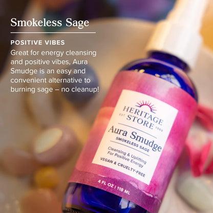 Aura Smudge Smokeless Sage with Juniper, Cleansing & Uplifting Spray for Positive Energy, Clean, Simple Alternative to Smudge Sticks & Burning Sage, Paraben Free, Vegan, 4Oz