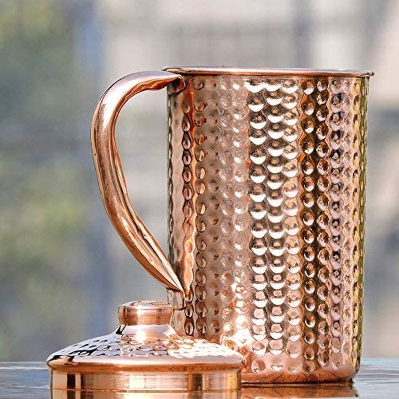 100% Pure Copper Hammered Handmade Pitcher Jug Bottle Ayurveda Yoga 1.5L