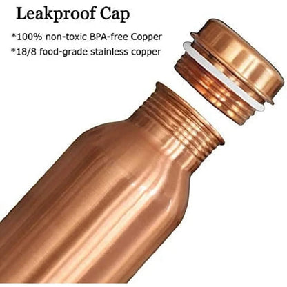 100% PURE COPPER WATER BOTTLE NO JOINT & LEAK PROOF DESIGN VESSEL AYURVEDA HEALTH BENEFIT PITCHER for SPORT, FITNESS, and YOGA