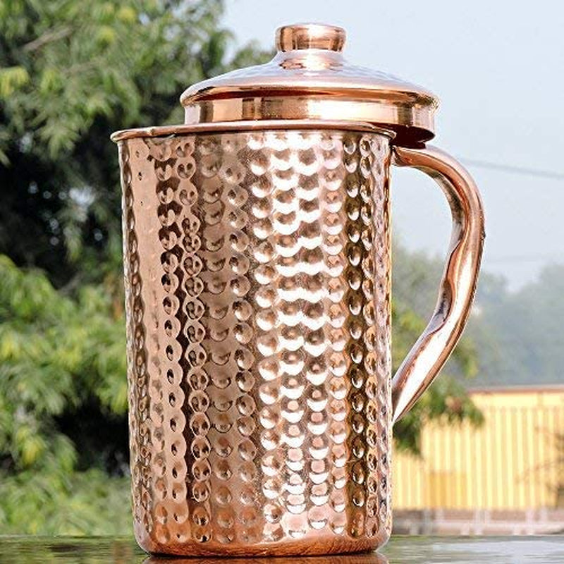 100% Pure Copper Hammered Handmade Pitcher Jug Bottle Ayurveda Yoga 1.5L