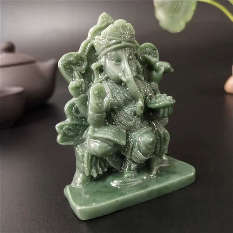 Lord Ganesha Buddha Statue Home Decoration Man-Made Jade Stone Ornaments Ganesh Elephant God Sculpture Figurines Buddha Statues