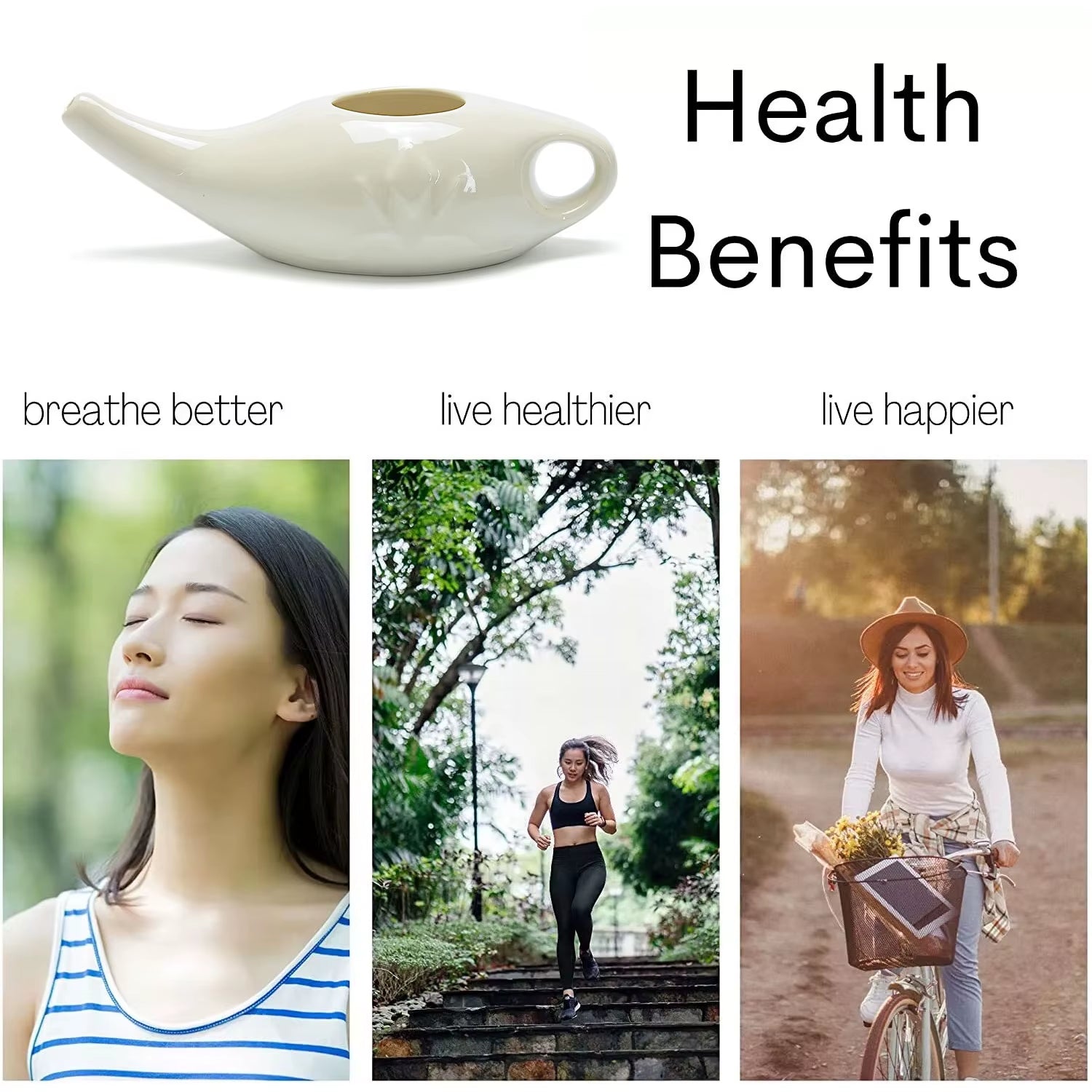 Nose Cleaner Himalayan Salt Premium Ceramic Neti Pot 8Oz (250Ml) Nasal Cleansing for Allergies & Sinus Relief Microwave Care