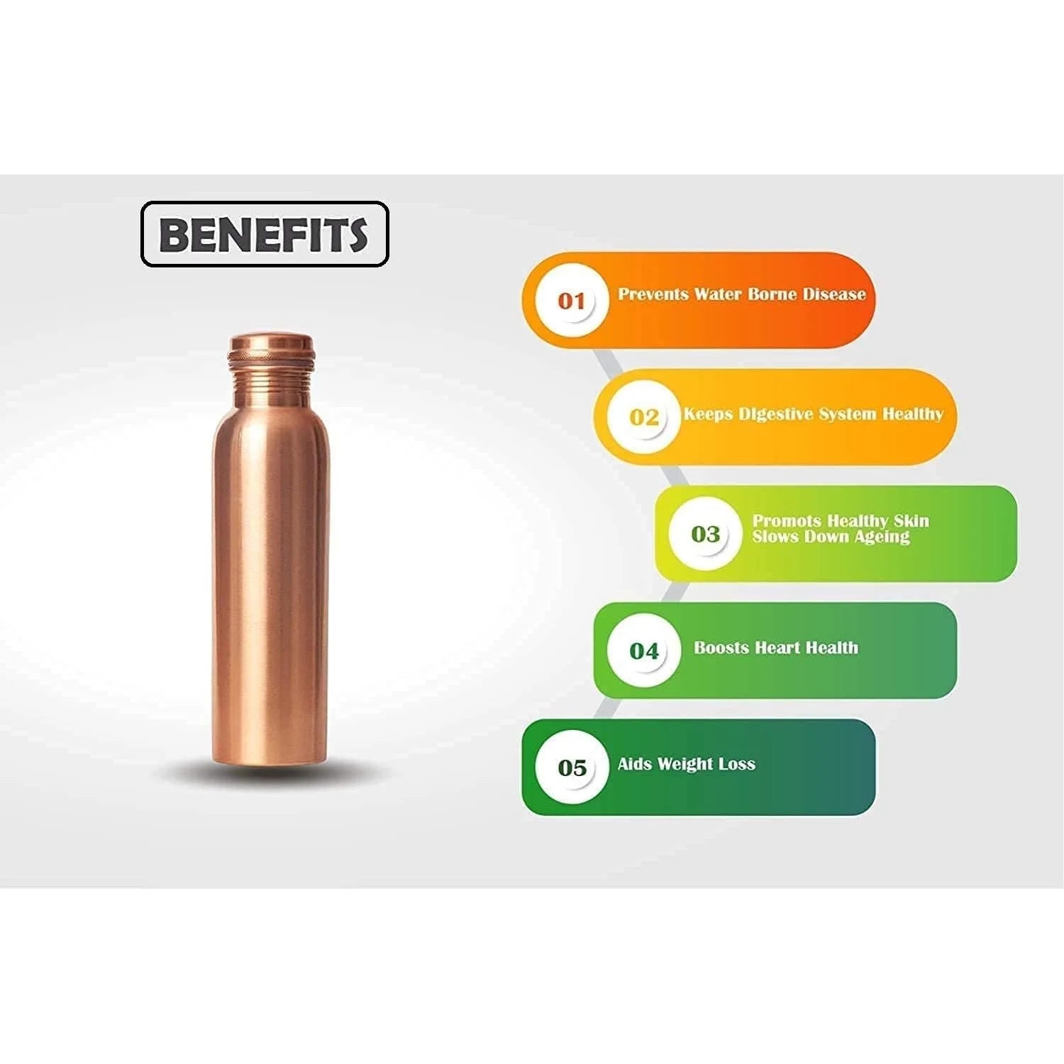 100% PURE COPPER WATER BOTTLE NO JOINT & LEAK PROOF DESIGN VESSEL AYURVEDA HEALTH BENEFIT PITCHER for SPORT, FITNESS, and YOGA