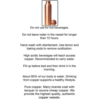 100% PURE COPPER WATER BOTTLE NO JOINT & LEAK PROOF DESIGN VESSEL AYURVEDA HEALTH BENEFIT PITCHER for SPORT, FITNESS, and YOGA