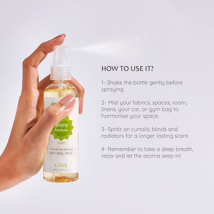 Heart Chakra Natural Mist 100Ml/3.3 Fl Oz | Anahata | Aromatherapy Spray for Chakra Balance | Rose & Bergamot Extracts | Essential Oil Spray for Meditation, Yoga, Reiki