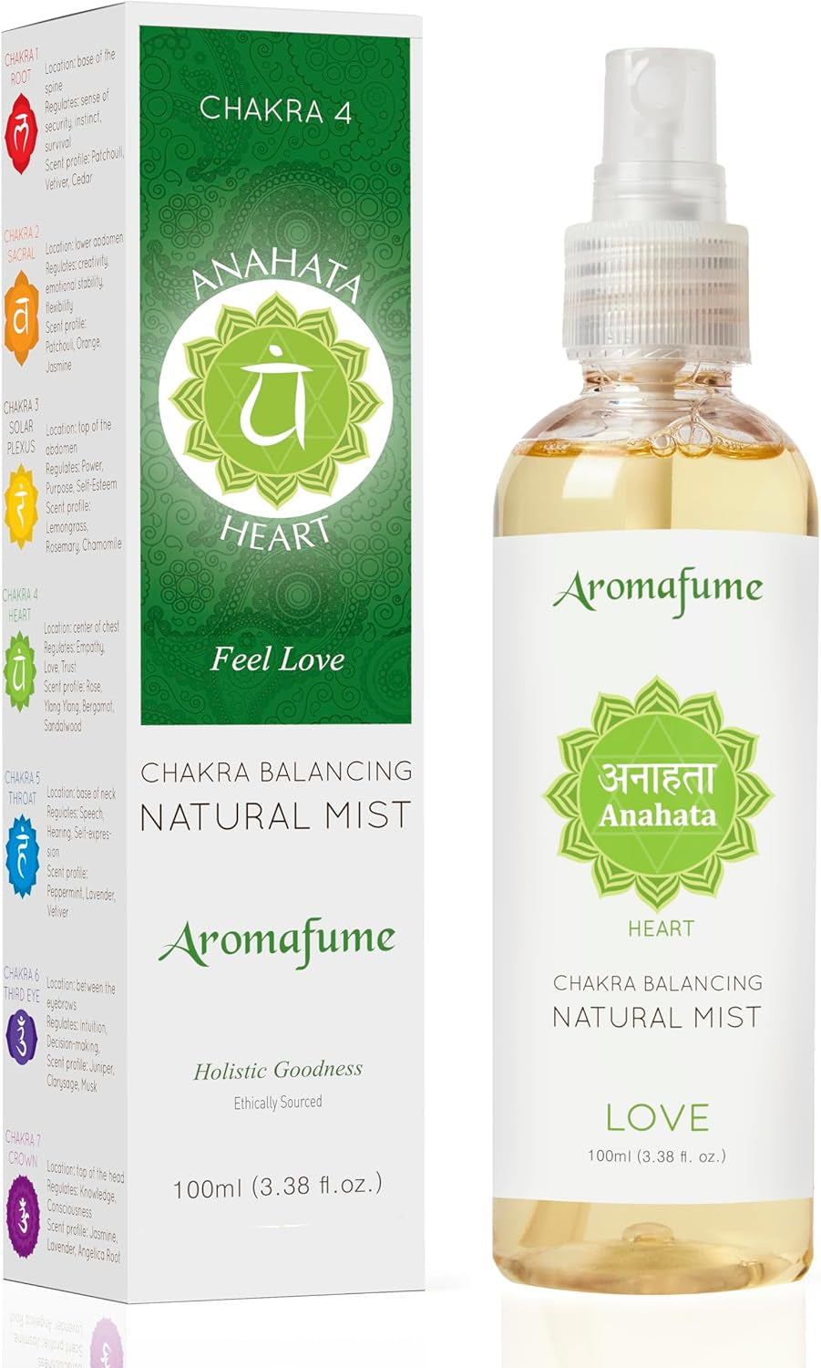 Heart Chakra Natural Mist 100Ml/3.3 Fl Oz | Anahata | Aromatherapy Spray for Chakra Balance | Rose & Bergamot Extracts | Essential Oil Spray for Meditation, Yoga, Reiki