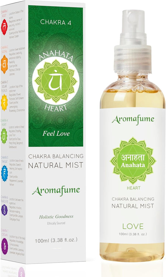 Heart Chakra Natural Mist 100Ml/3.3 Fl Oz | Anahata | Aromatherapy Spray for Chakra Balance | Rose & Bergamot Extracts | Essential Oil Spray for Meditation, Yoga, Reiki