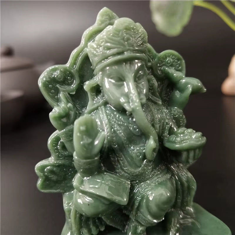 Lord Ganesha Buddha Statue Home Decoration Man-Made Jade Stone Ornaments Ganesh Elephant God Sculpture Figurines Buddha Statues
