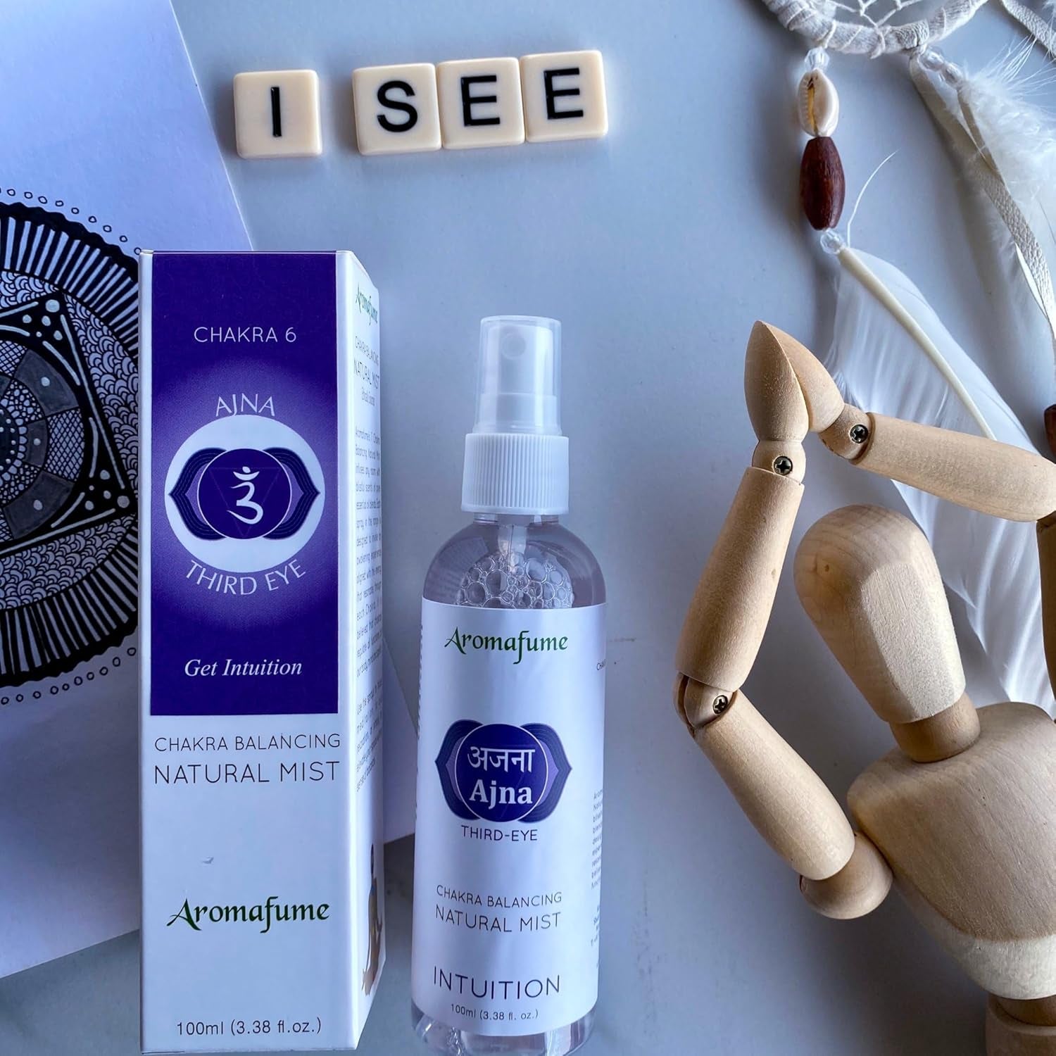 Third Eye Chakra Natural Mist by  | 100Ml/3.3 Fl Oz | Ajna | Aromatherapy Spray for Chakra Balance | Rose & Juniper Extracts | Essential Oil Spray for Meditation, Yoga, Reiki