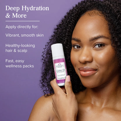 Castor Oil Roll on Nourishing Treatment - Targeted Hydration for Skin Care, Hair Care, Quick and Easy Castor Oil Pack Wrap - Hexane Free, Vegan, Cruelty Free, 60-Day Guarantee, 3Oz