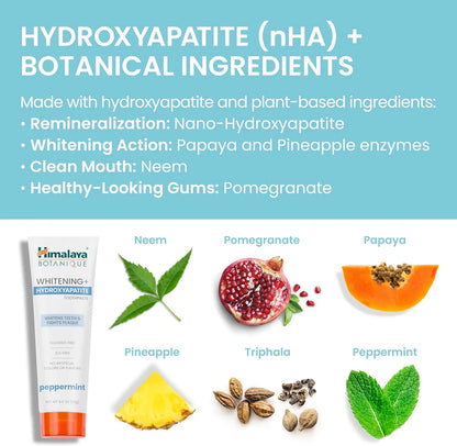Botanique Whitening + Hydroxyapatite Toothpaste, Peppermint Flavor, Nano Hydroxyapatite, 4 Oz